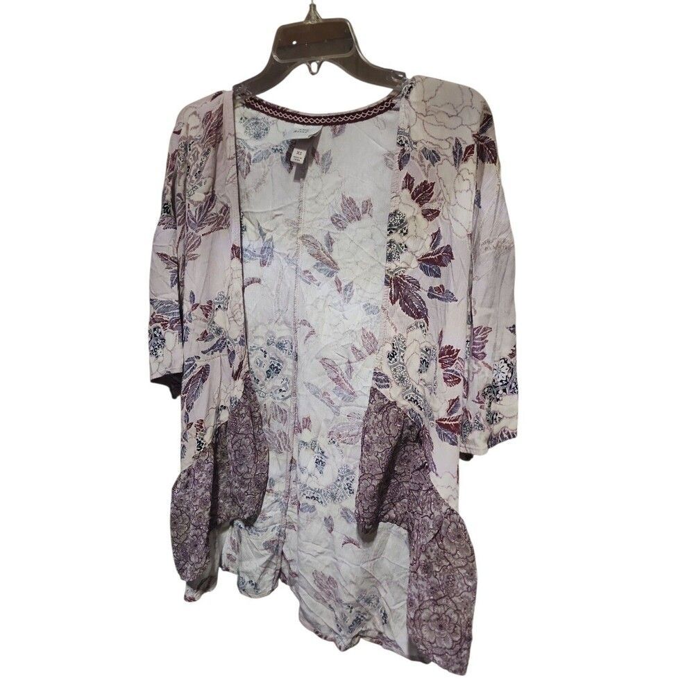 Knox Rose Women’s Kimono XS Mauve Floral Open Front Cover Up Boho Top